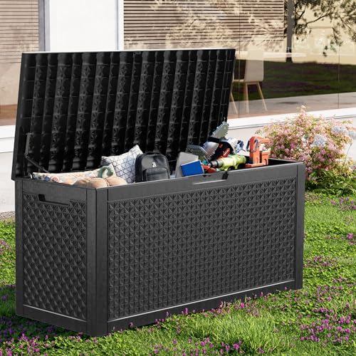 outdoor waterproof resin storage deck box lockable outside, side view