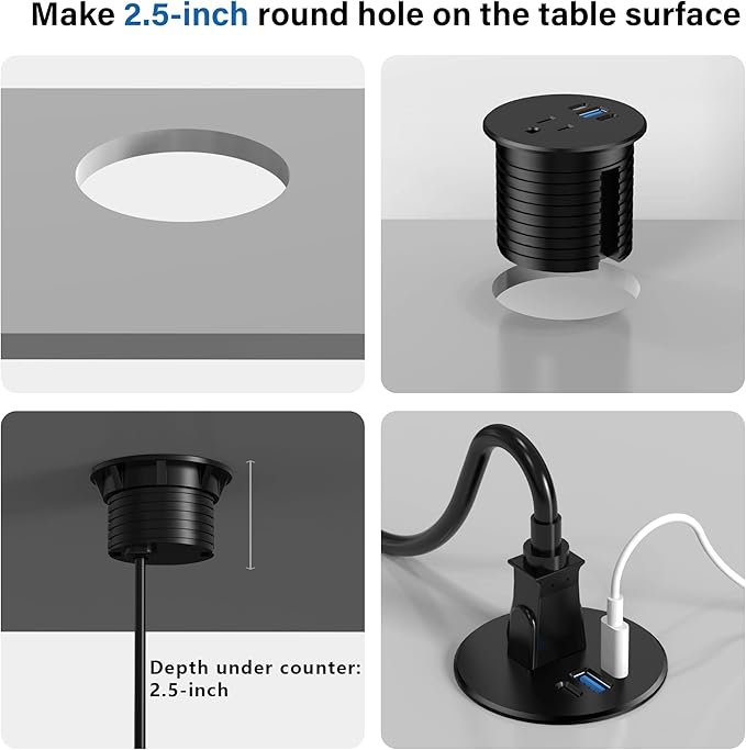 2.5 inch Power Grommet, 20W USB-C Charging, 1 Outlet - Image 5
