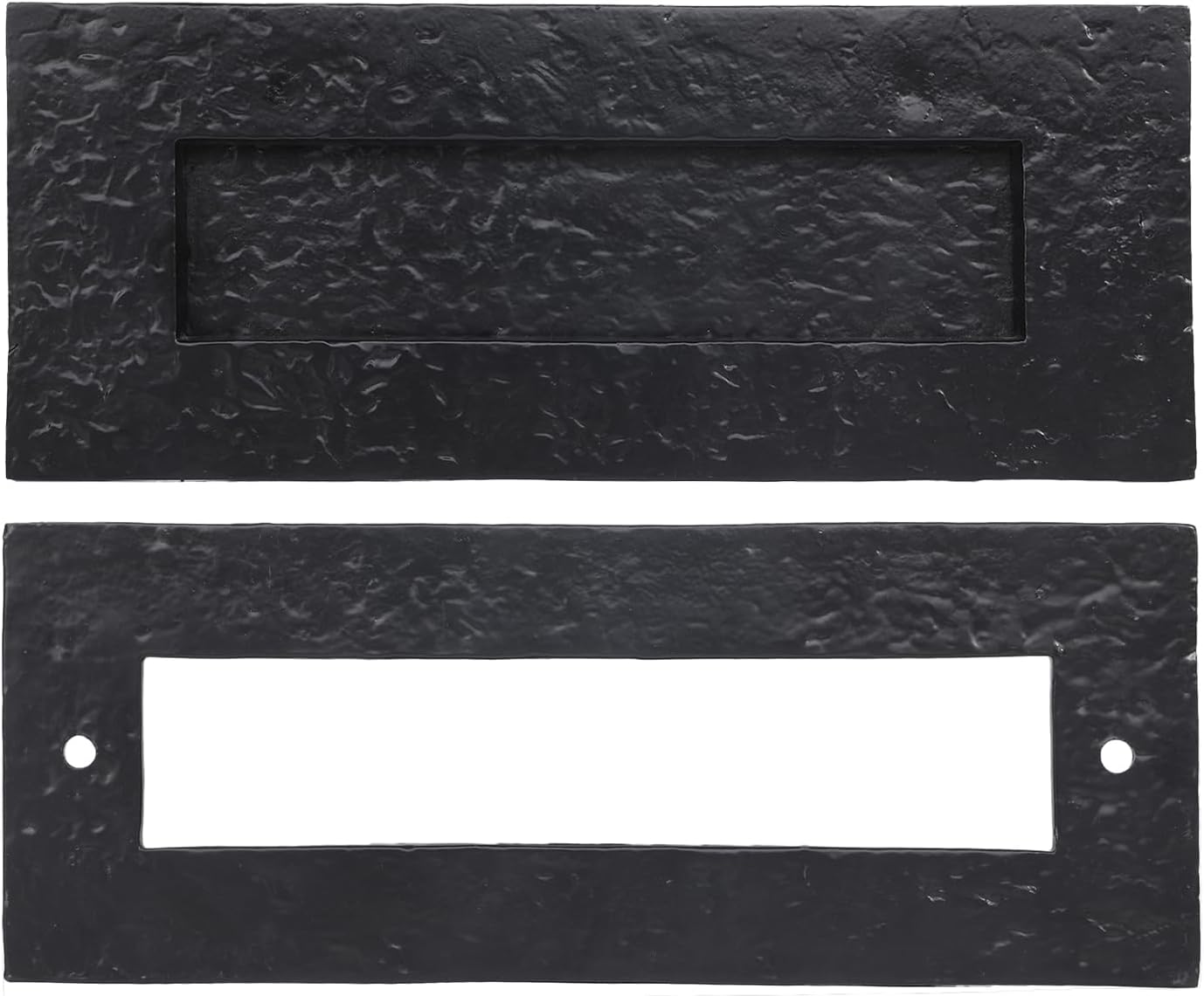 SKANDH Iron Black Powder Coated Outer Size 11" X 4" Inches Normal Letter Plate Mail Slot For Front Door Inner Flap Opening 7-3/4" X 1-13/16" Inches