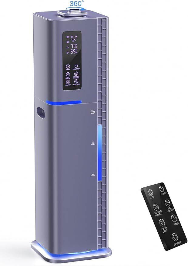 Zeova 10L/2.64Gal Humidifiers for Bedroom, Top Fill Quiet Ultrasonic Cool Mist by Zeova