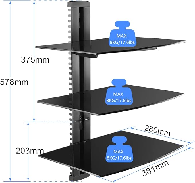 DVD Floating Shelf, Glass TV Wall Mount - Image 3
