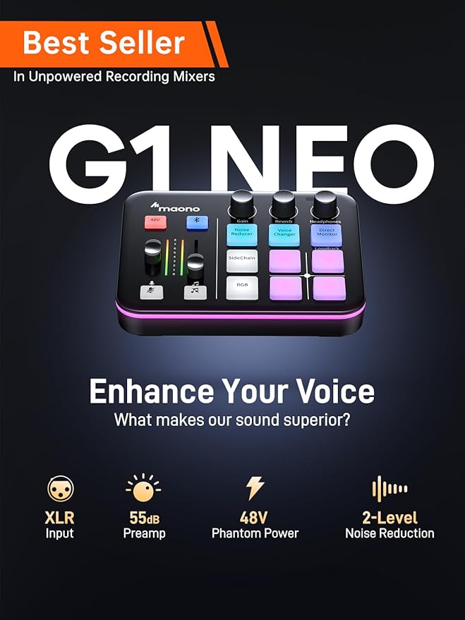 MAONO Gaming Streaming Equipment Bundle: Audio Interface Mixer XLR Dynamic Mic - Image 2