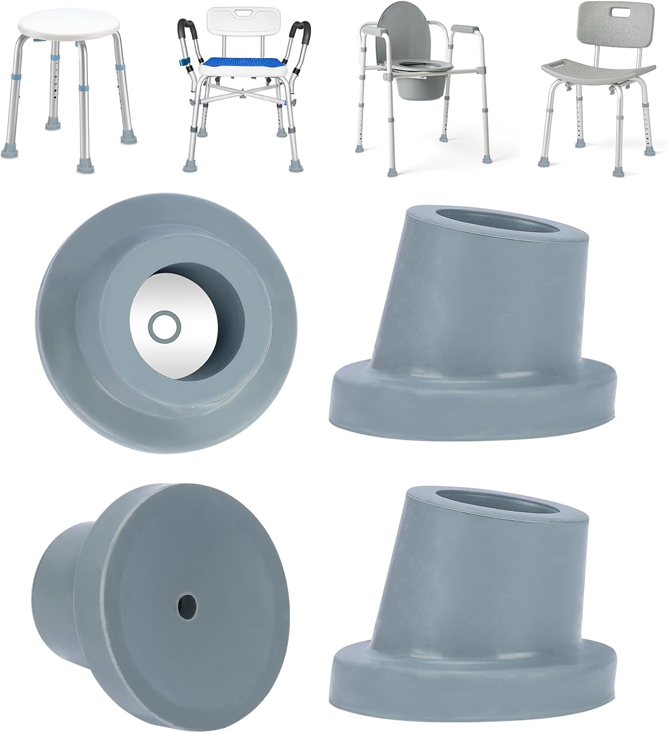 supregear Replacement Feet for Shower Chair Bath Seat, 1-1/8" I.D. Slope Rubber Feet Pad for Shower Stools Transfer Bench Non-Slip Extreme Grip Tub Transfer Benches Suction Cup Feet, 4PK
