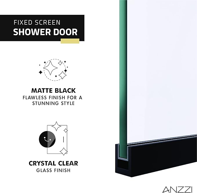 ANZZI 74 X 34 Inch Frameless Fixed Glass Shower Screen Shower Door in Matte - Image 4