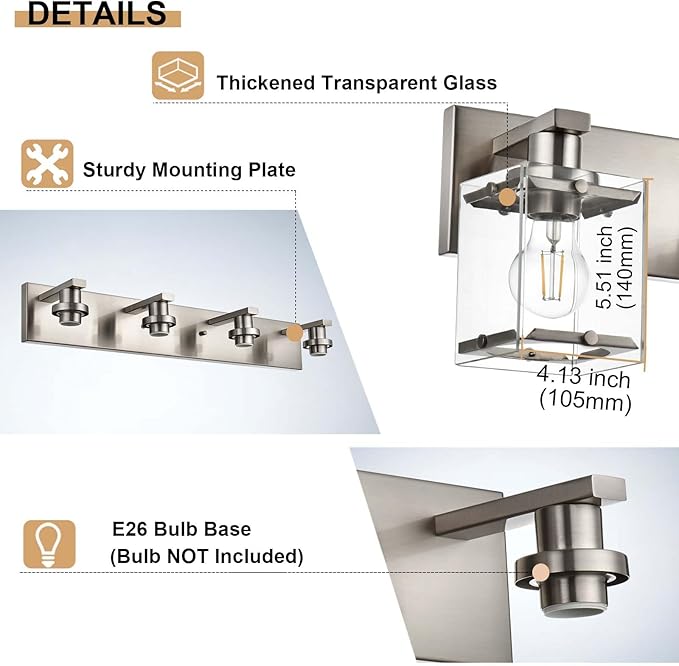 WINSHEN 4-Lights Bathroom Vanity Light Fixtures in Brushed Nickel, E26 Socket - Image 7