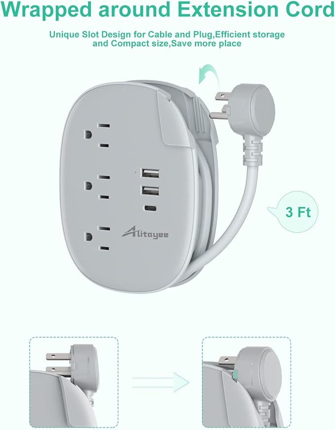 Alitayee USB C Portable Travel Power Strip - Image 4