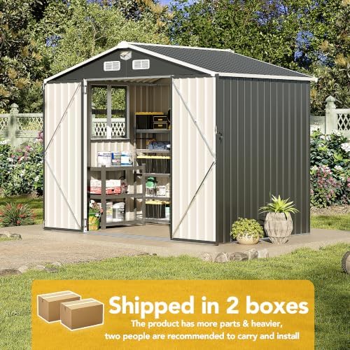 8x6ft outdoor storage shed, tool shed with sloping, front angle view