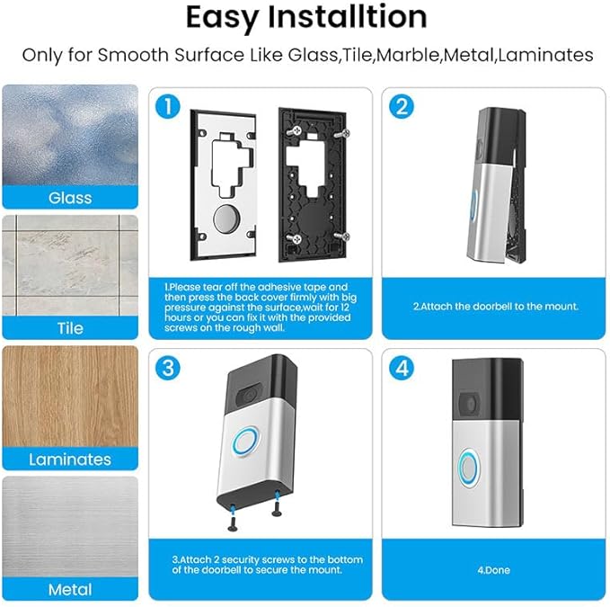 No-Drill Adhesive Mount for Ring Video Doorbell, Doorbell Bracket for Home - Image 6