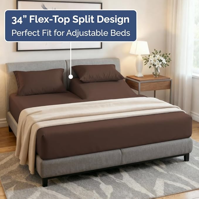 Split Head King Sheet Set – 4 Piece Flex Split Top King Sheets - Image 3