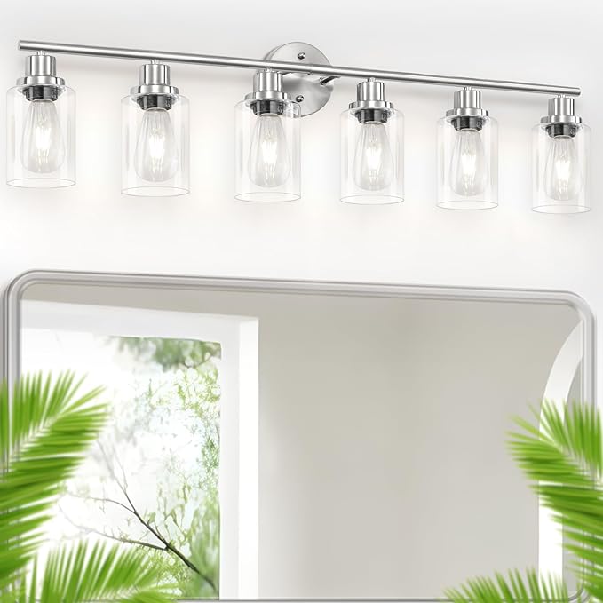 Guliaofo 6-Light Nickel Bathroom Vanity Lights, E26 Modern Bathroom Light - Image 8