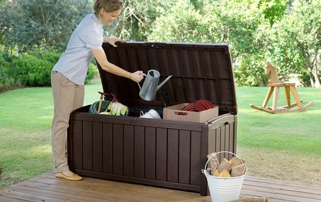 keter glenwood garden storage waterproof box on a desk or shelf