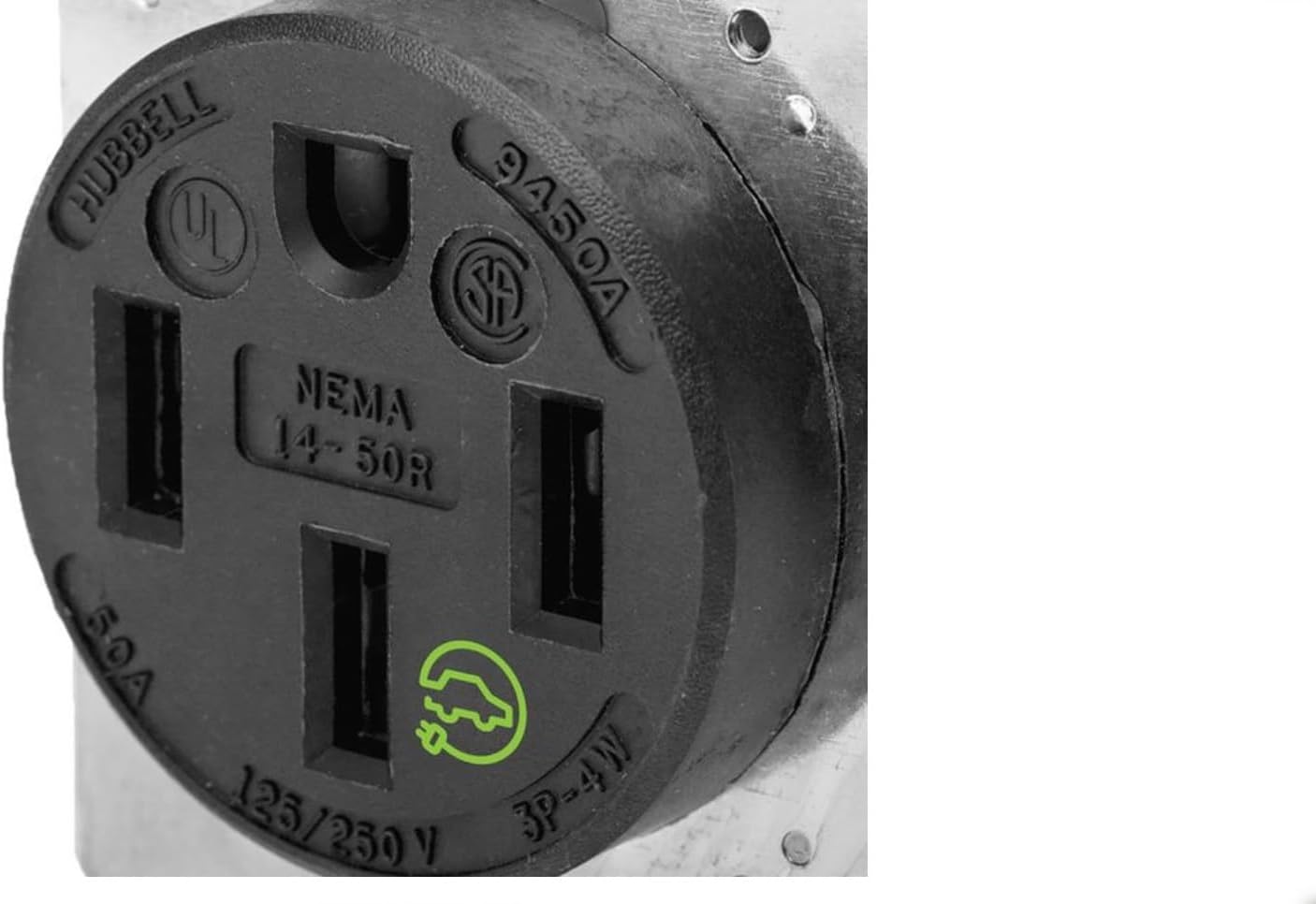 Hubbell HBL9450A Straight Blade Device Receptacle, RTP, Industrial Grade, 3-Pole 4-Wire Grounding, 50A 125/250V, 14-50R
