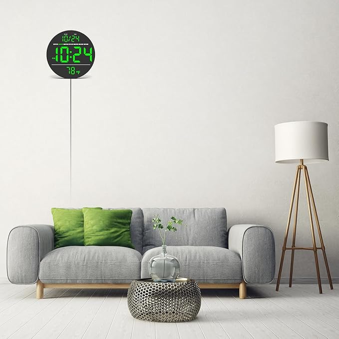 Digital Wall Clock with Large LED Display, Temperature, Auto-Brightness | Small - Image 9