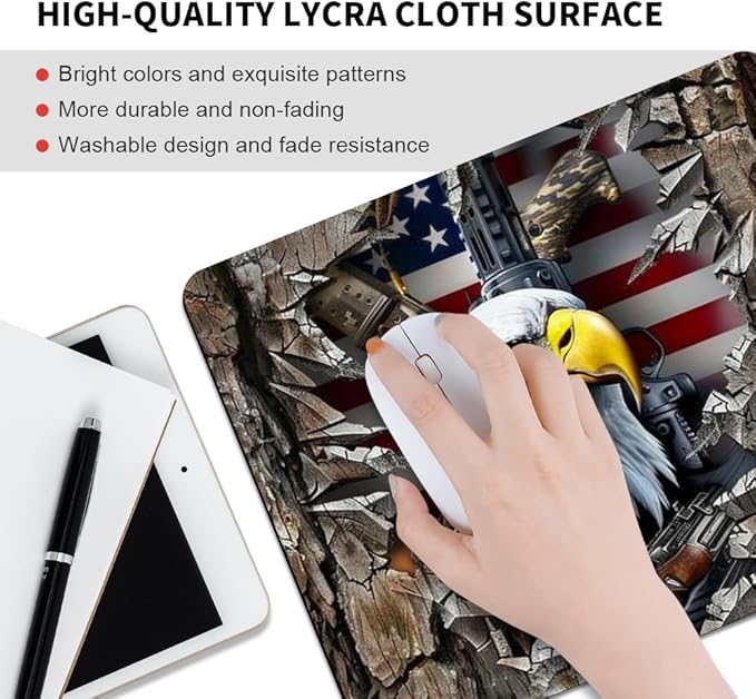 American Flag Eagle rip Oak camo Square Mouse pad, Waterproof, Anti Slip Rubber - Image 3