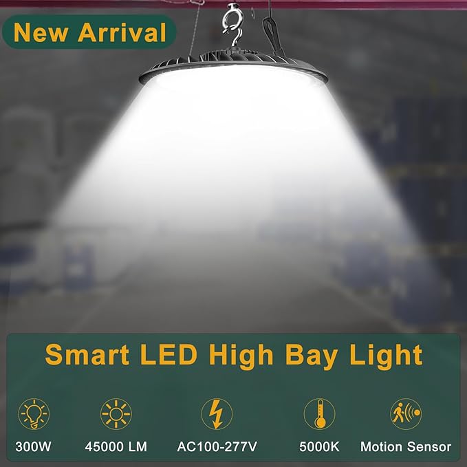 ACOHOOK Smart 300W High Bay LED Shop Lights 45000lm Commercial Bay Lighting - Image 2