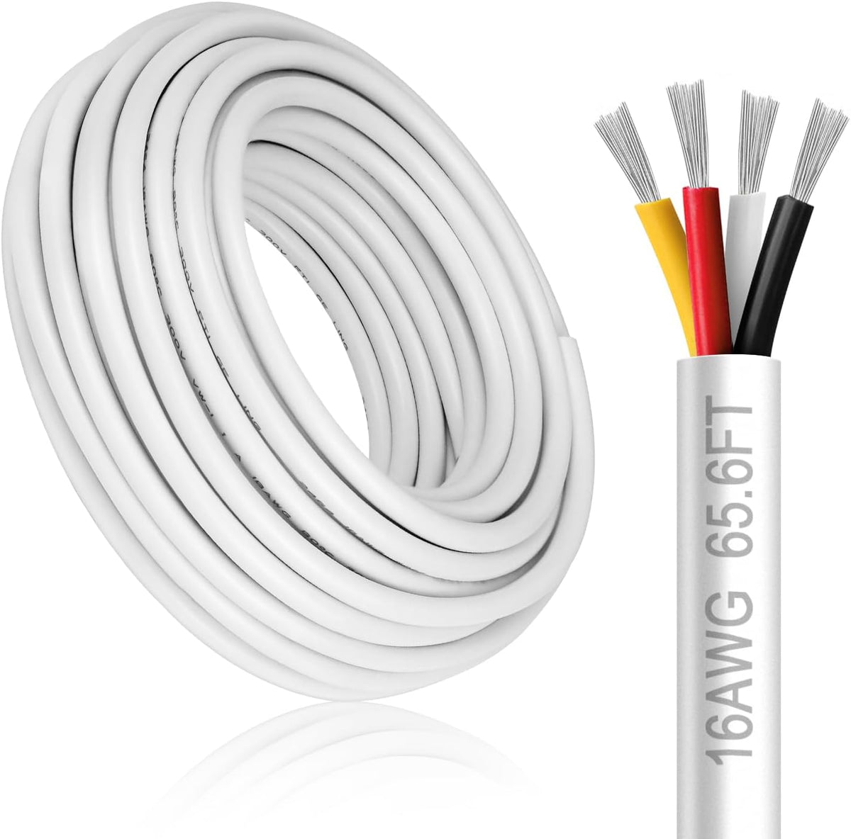 16 Gauge 4 Conductor Electrical Wire, 65.6FT White Stranded Low Voltage 16/4