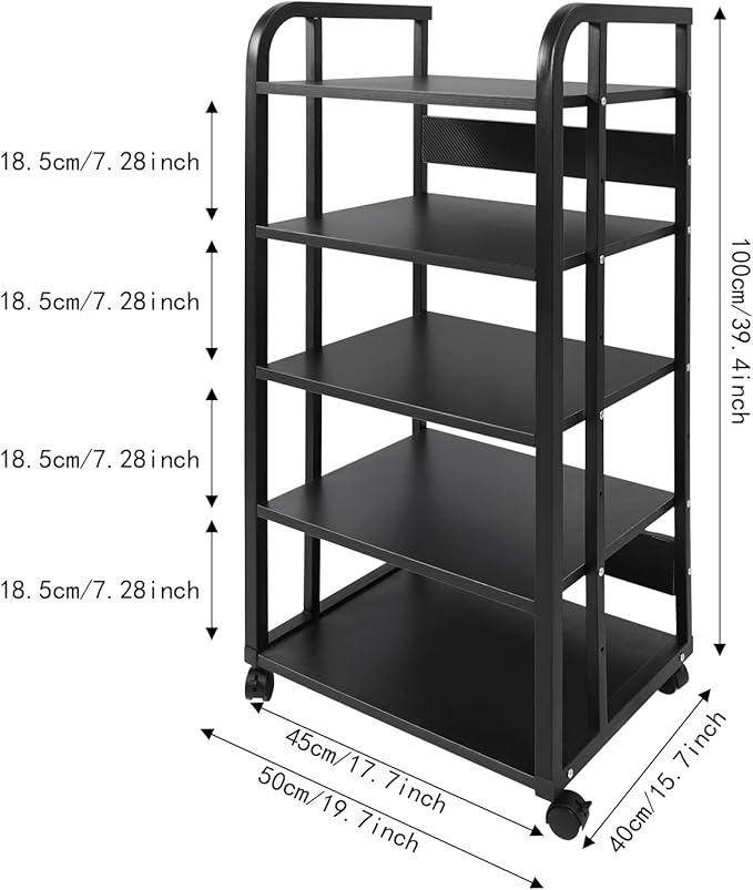 5-Tier AV Media Stand with Universal Wheels, Center Stereo Components Storage - Image 3