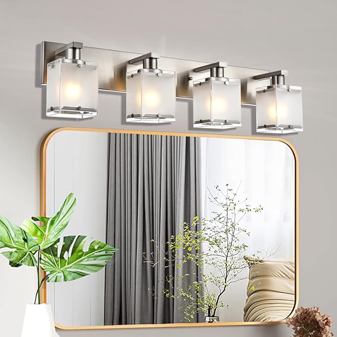 WINSHEN 4-Lights Bathroom Light Fixtures Over Mirror, Brushed Nickel Vanity - Image 2