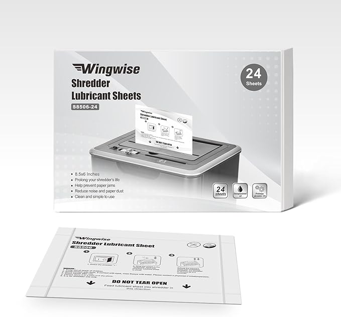 Wingwise 24-Pack Shredder Lubricant Sheets, 8.5 x 6 Inches, Sharpens Blades & by Wingwise