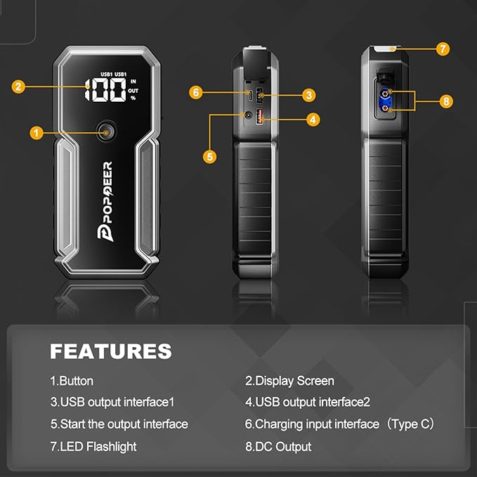 POPDEER Car Battery Jump Starter, 3000A Jump Box, 12V Car Battery Charger - Image 4