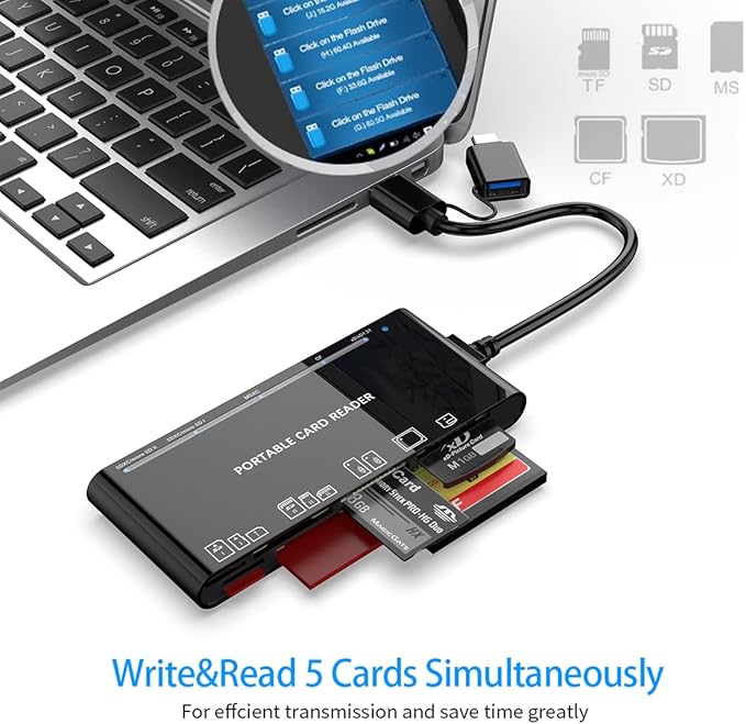 USB C USB3.0 Multi Card Reader for SD, Micro SD, MS Cards - 7 in 1 Adapter Hub - Image 5