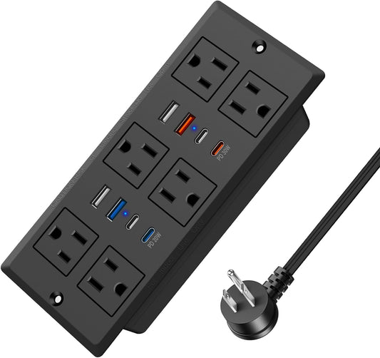 30W Recessed Power Strip USB C, Desk Flush Mount Outlet Plug in 6 AC & 8 USB