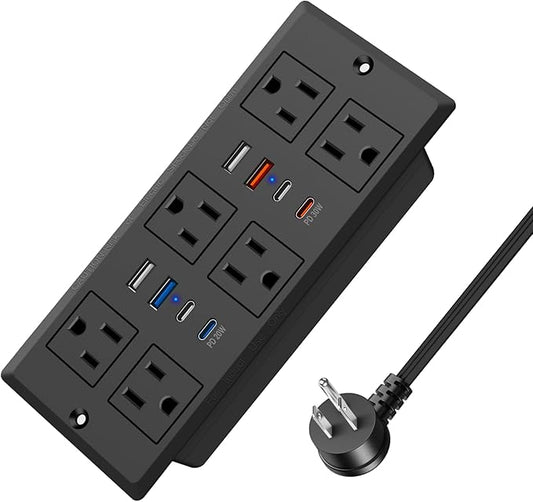 Recessed Power Strip, 30W PD USB-C & USB-A Fast Charging, Drawer Outlet Plug in by HEZI