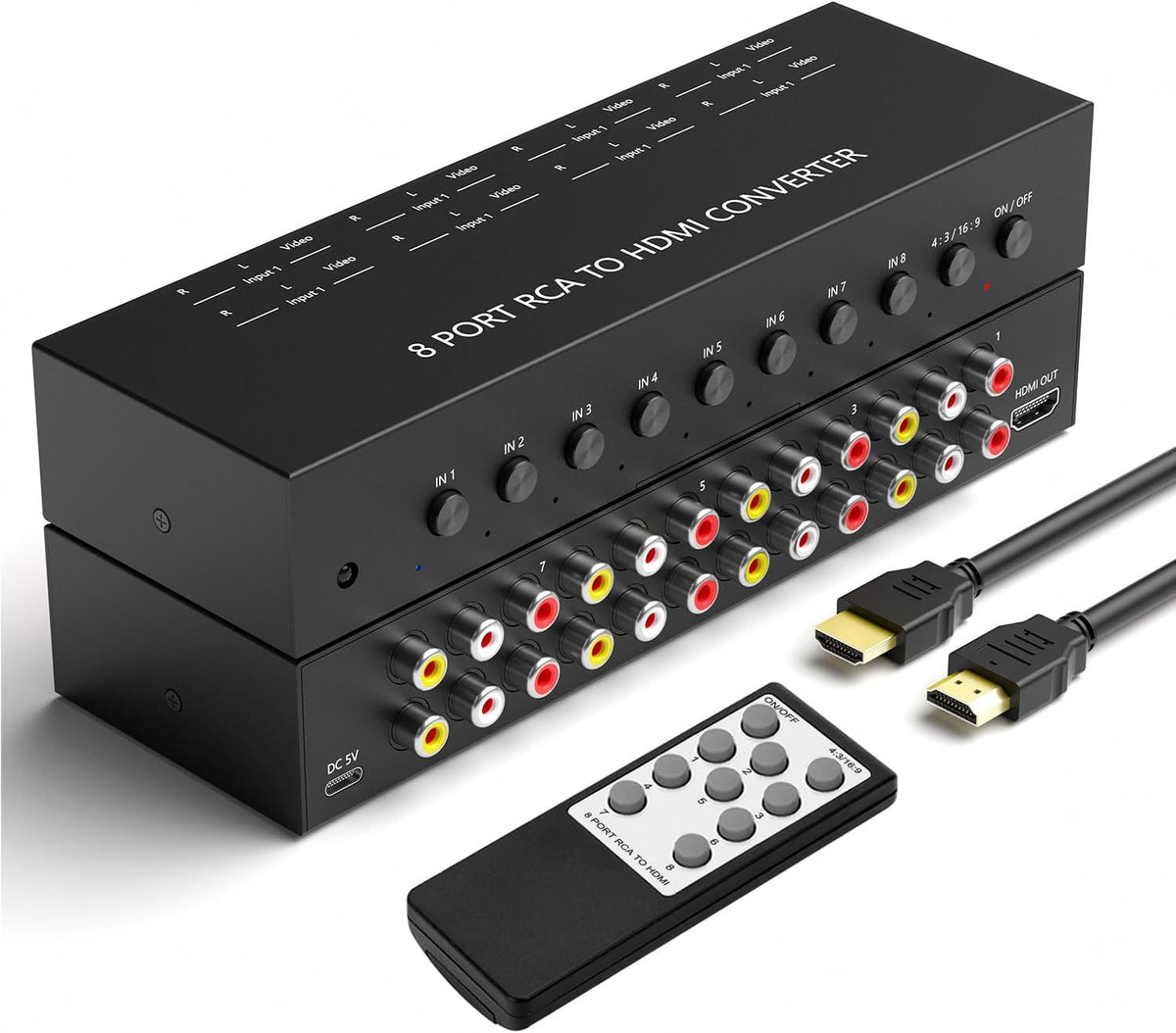 8 Port RCA to HDMI Converter 1080P/720P RCA Composite CVBS AV Switch to HDMI