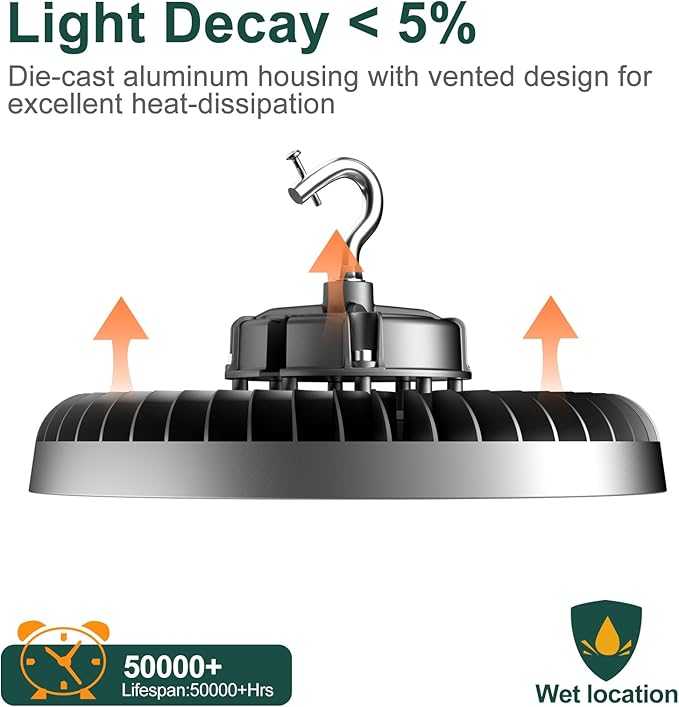 ACOHOOK 500W LED High Bay Light AC100-277V High Bay LED Light 5000K 75000LM UFO - Image 8