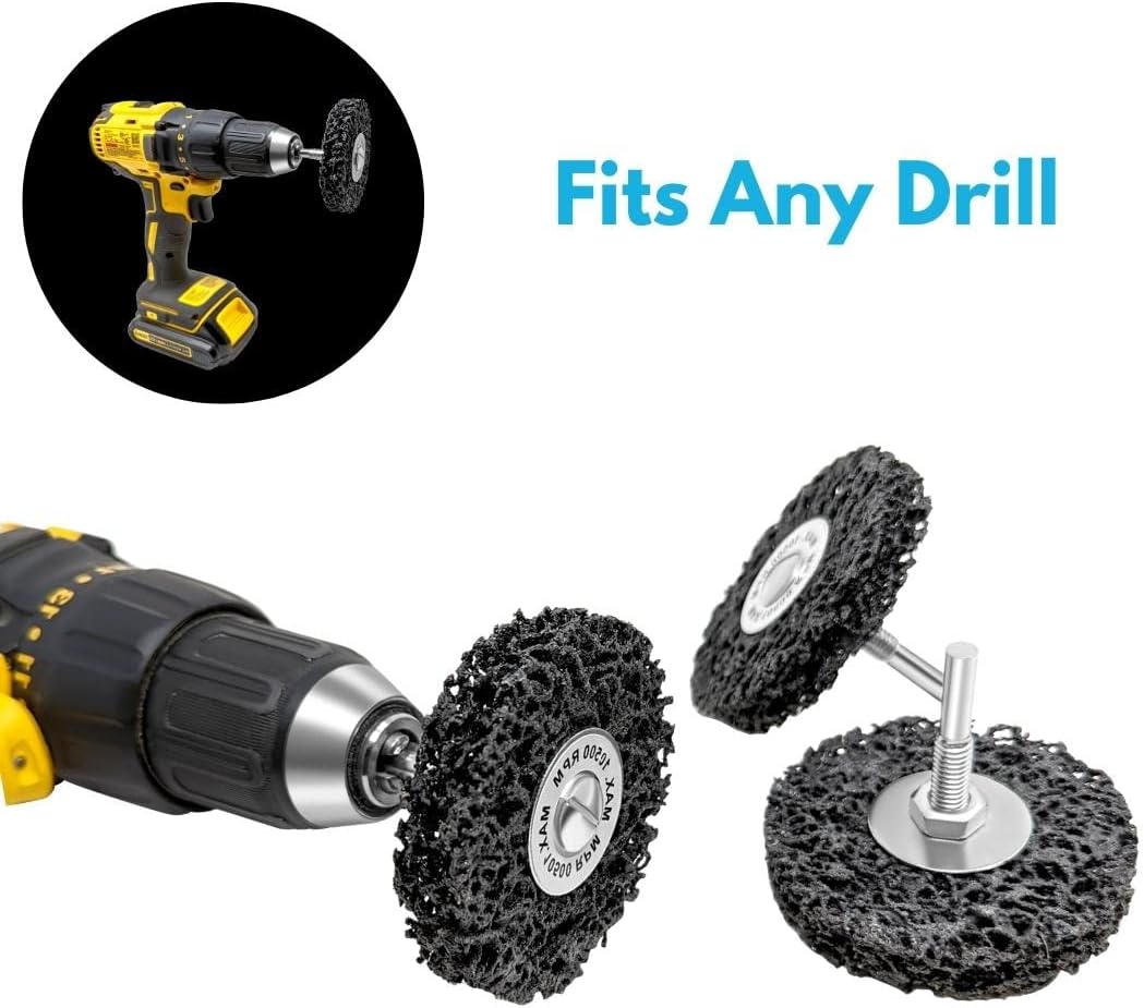 5 Pack 3-inch Paint Stripping Disc Wheel for Drill Attachment, Paint Remover with 1/4-inch Shank, Durable Non-Woven Abrasive Stripper Tool for Metal Surface Prep, Rust Removal