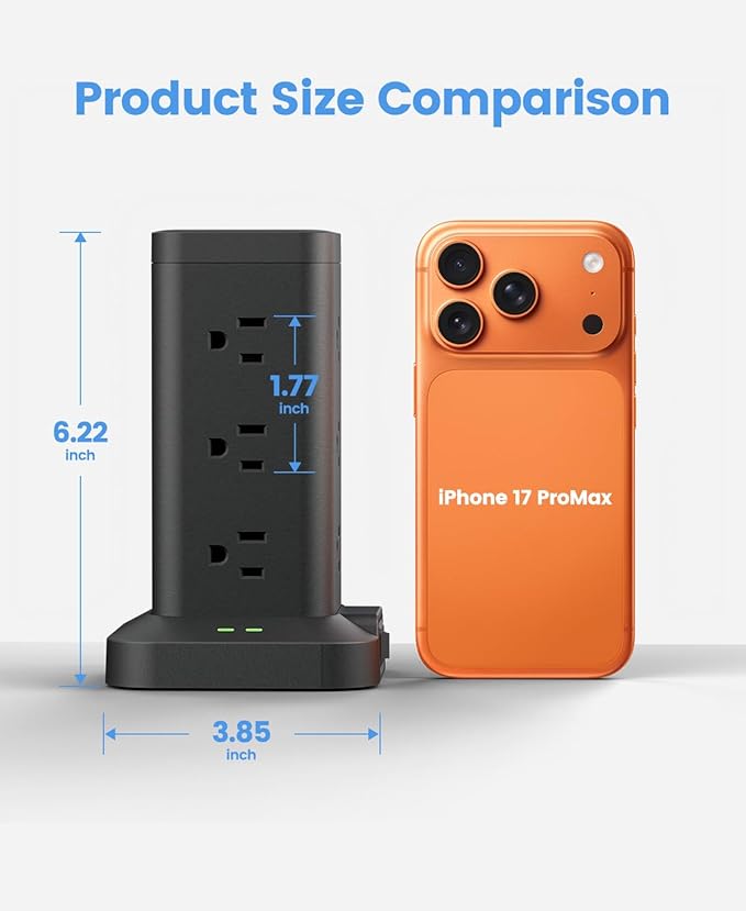 Power Strip Tower with Surge Protector 1800J, Fast Charging Tower PD20W USB-C - Image 2