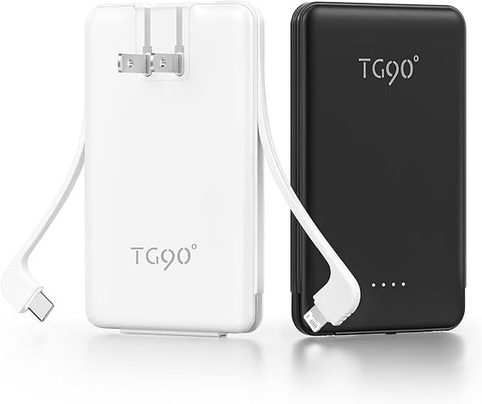 TG90° 2 Pack 5000mAh Portable Charger, Small Power Bank Built-in AC Plug and by TG90%C2%B0