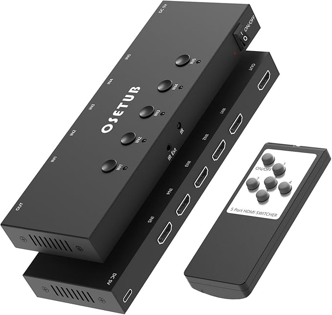 4K@60Hz 5 in 1 Out HDMI Switch, 5 Port HDMI Switcher Selector Support HDR10 & by OseTub