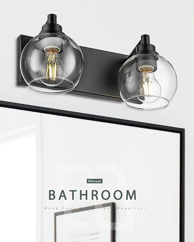 METWET Bathroom Light Fixtures, 2 Light Matte Black Vanity Light, Modern Wall - Image 7
