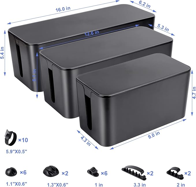 Cable Organizer Box Set of Three, Power Cover Cord Holder Surge Protector - Image 2