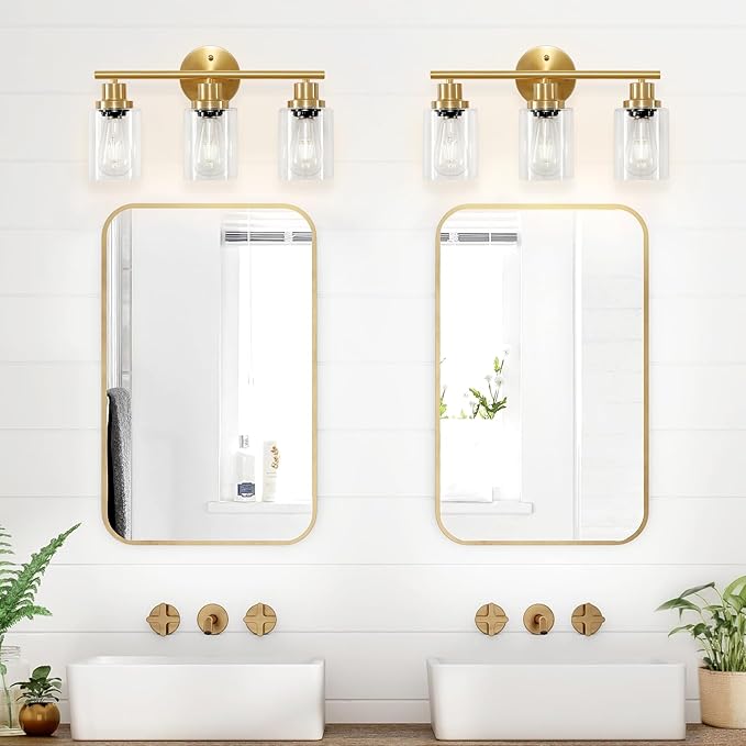 Guliaofo 3-Light Brushed Gold Vanity Lights, E26 Modern Bathroom Light Fixtures - Image 6