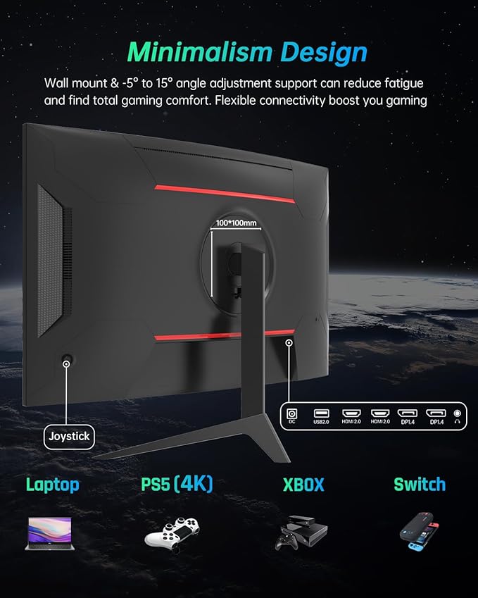 KTC 27 inch Gaming Monitor, 1440P Curved Monitor, FreeSync/G-Sync Compatible - Image 6