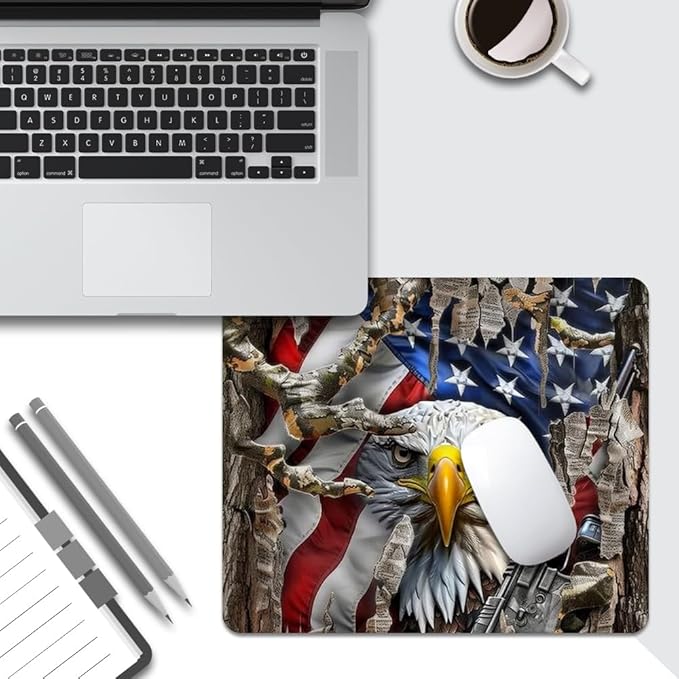 American Flag Eagle rip Oak camo Square Mouse pad, Waterproof, Anti Slip Rubber - Image 5