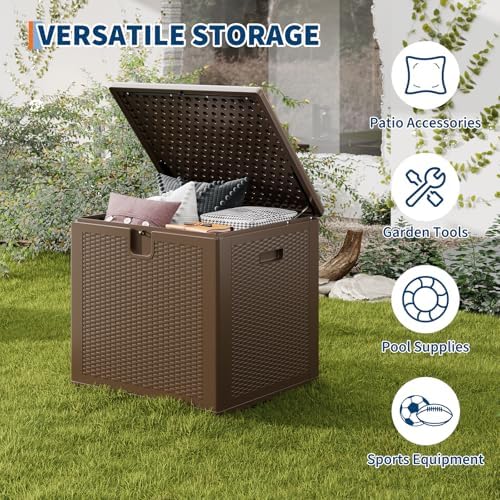80 gal outdoor deck storage box lockable waterproof, side view