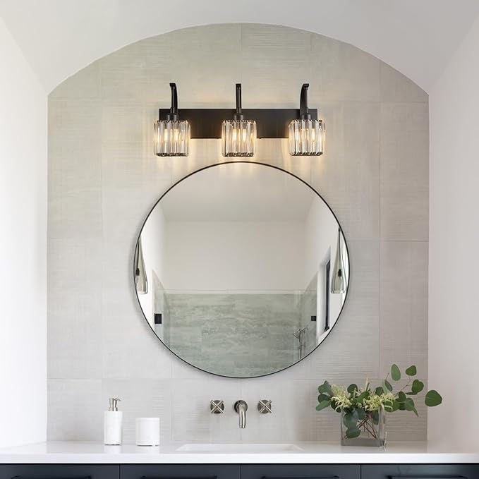 FDPBY Crystal Vanity Lights 3-Light Black Bathroom Vanity Lights Modern Crystal - Image 8