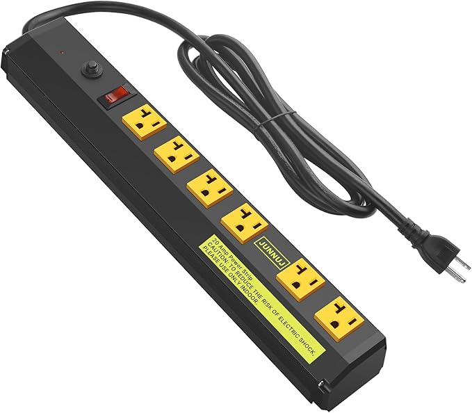 JUNNUJ Heavy Duty Metal Power Strip 20 Amp, High Amp Surge Protector 6 Outlet by JUNNUJHome