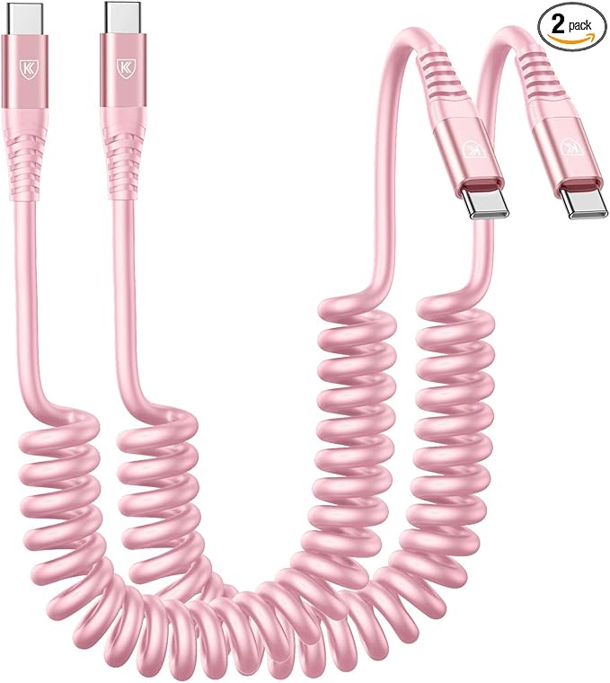 USB C to C Cable 3FT for Car, Coiled USB C Fast Charging Cable for iPhone by KIYODA