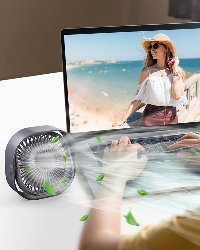 RJVW 4 Inch Small USB Desk Fan, 3-Speed Portable & 360°Rotatable Mini Cooling - Image 3