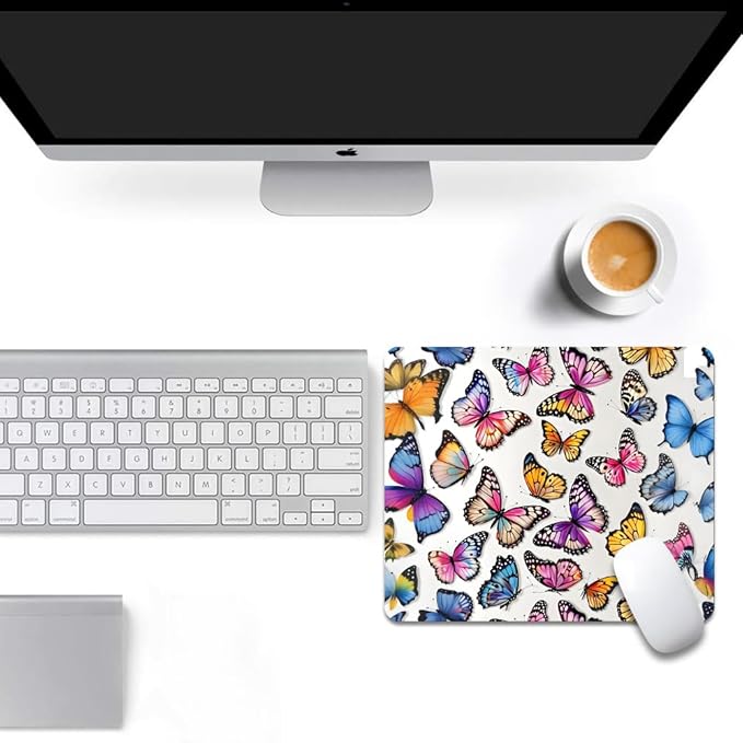 Rainbow Butterfl Square Mouse pad, Waterproof, Anti Slip Rubber Base, Computer - Image 6