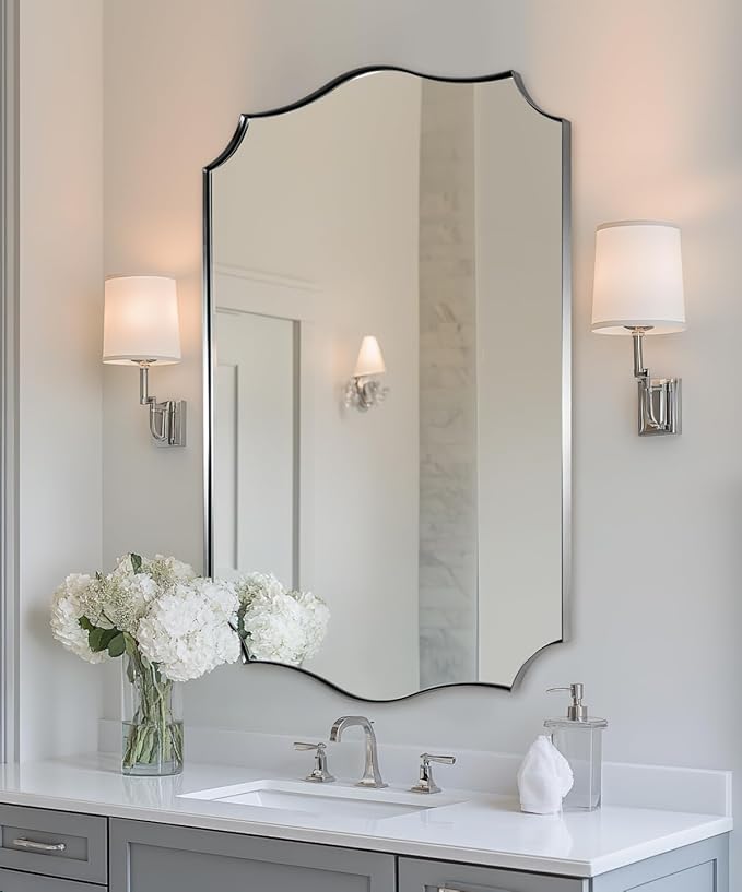 ANDY STAR Brushed Nickel Bathroom Mirror, 28x36 Inch Asymmetrical Wall Mirror - Image 3