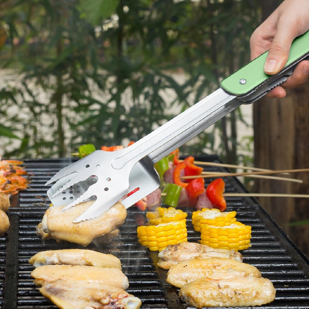 ROXON 6-in-1 Grill Tools Set, Metal Griddle Accessories Kit for Blackstone | BBQ Utensils: Tongs, Fish Spatula, Fork, Knife, Opener & Corkscrew; Stainless Steel, for Flat Top Cooking, Camping & Outdoor