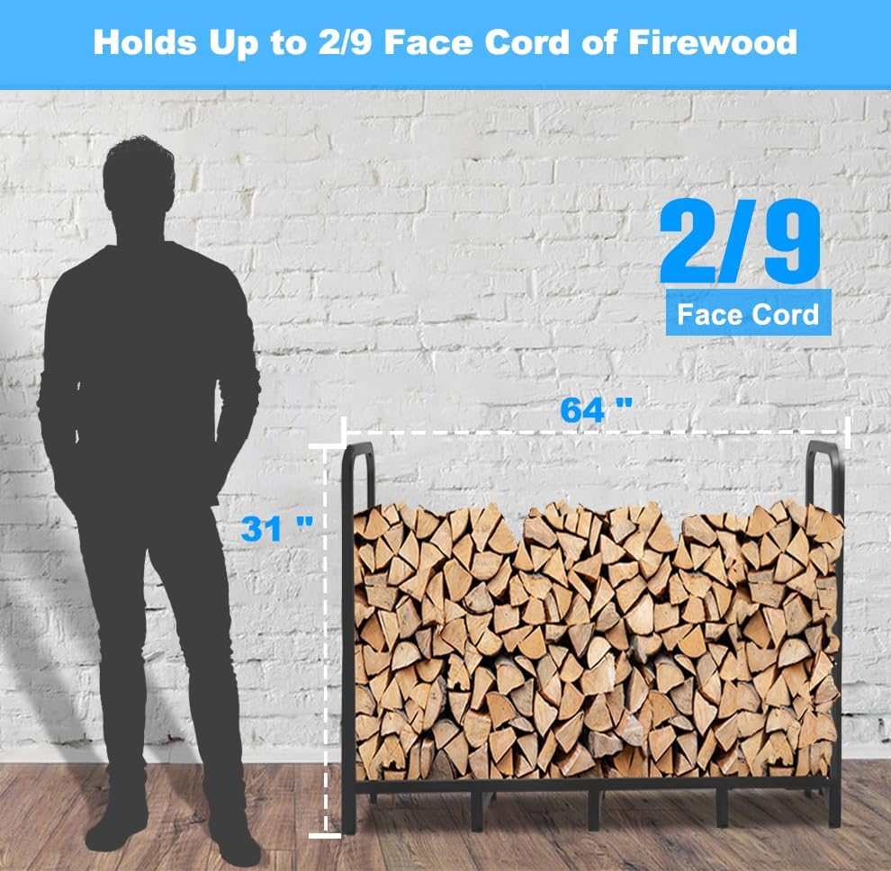 5.3ft firewood rack holder, adjustable heavy duty fire, front angle view