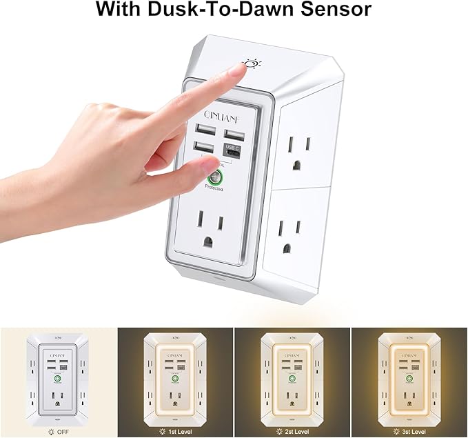 3-Sided Outlet Extender with Night Light - Image 4