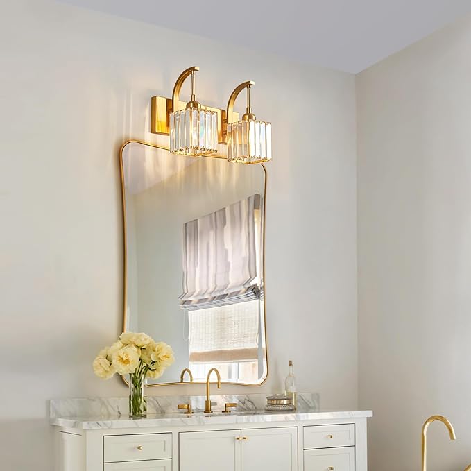 FDPBY Crystal Vanity Lights 2-Light Gold Wall Lamp Modern Crystal Bathroom - Image 3