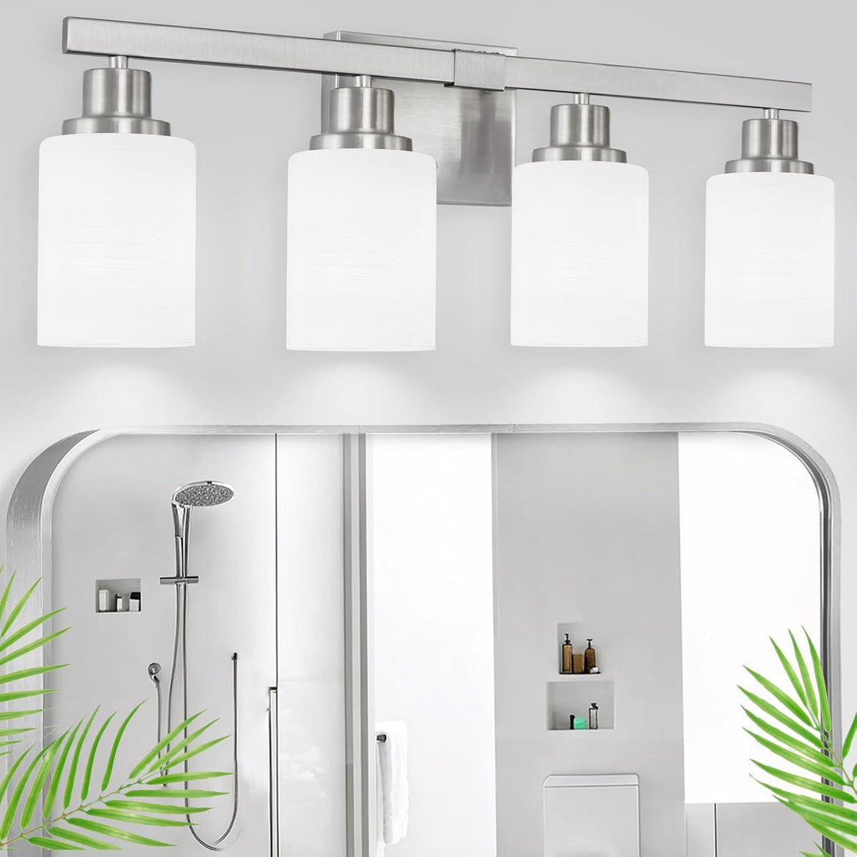 DIKAIDA Bathroom Vanity Light, 4-Light Nickel Modern Bathroom Light Fixtures